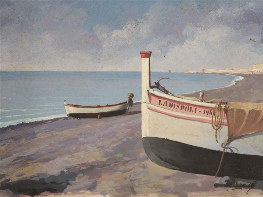 Paulo de Caro, oil oil board, Mare di Ladispoli, signed and dated 65, 14 x 19cm